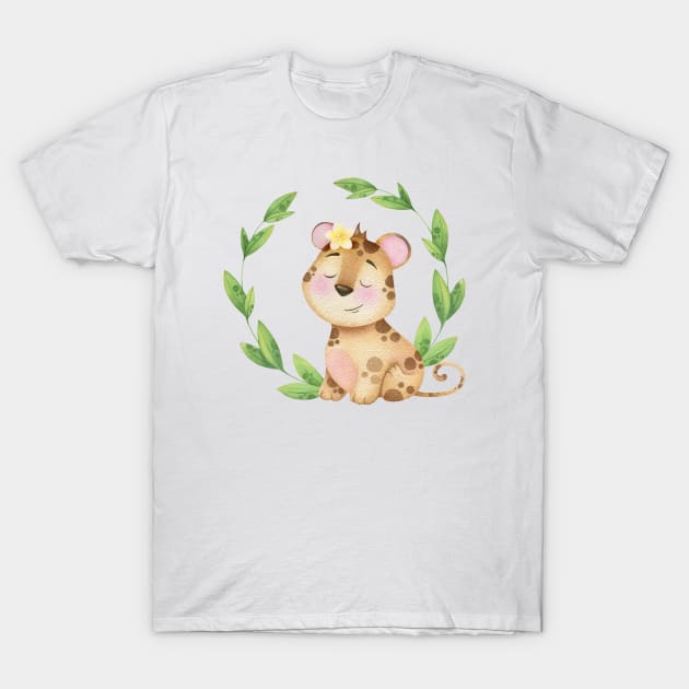 Watercolor Leopard Cub T-Shirt by ekossa_art